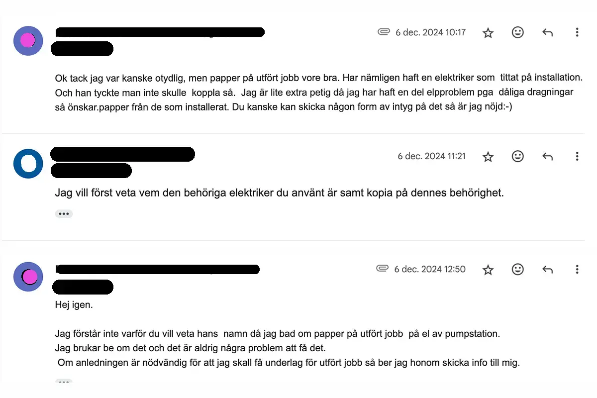   Svar från Aukorisation av el Företag 